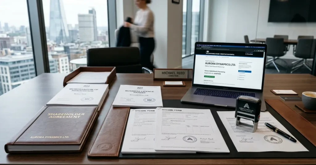 UAE Holding Company setup process image with incorporation and shareholder documents