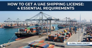 UAE Shipping License process illustrated with Dubai port logistics and cargo operations