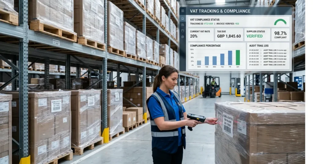 VAT compliance process inside designated zones in the UAE with warehouse inventory and tracking system