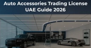 Auto Accessories Trading License UAE featured banner showing modern automotive accessories showroom in Dubai