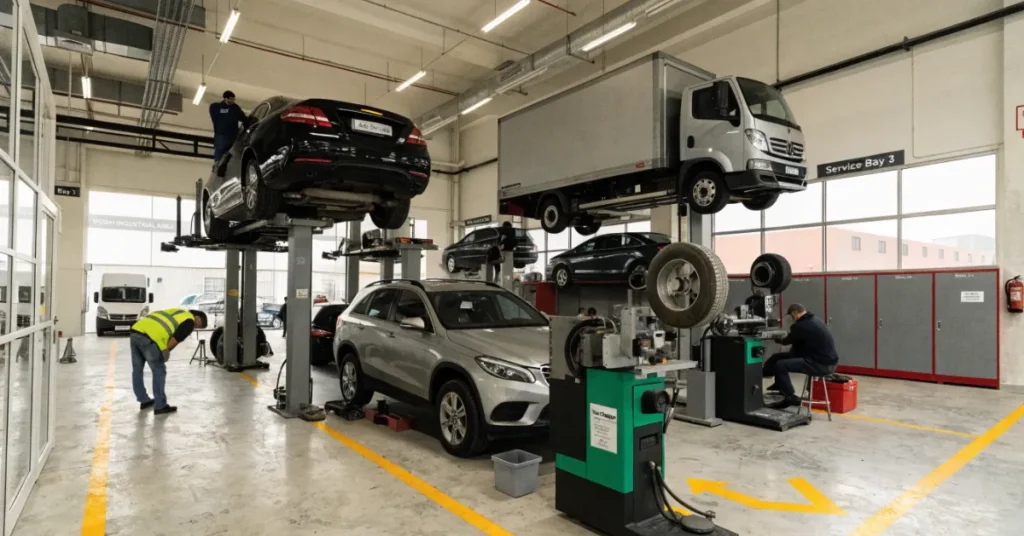Auto Repair Business industrial garage setup in Dubai UAE with modern workshop equipment