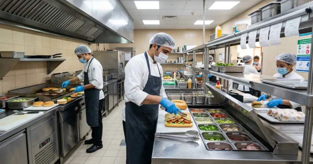 Cafeteria License UAE professional kitchen setup with hygienic food preparation area