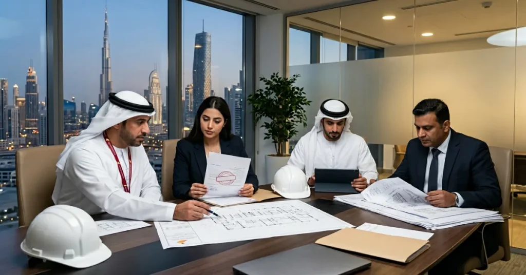 Construction Company Setup process with UAE municipality approvals and engineering documentation