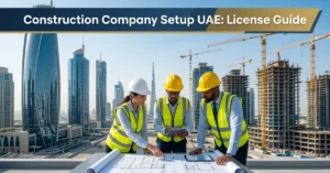 Construction Company Setup UAE with professional engineers and modern Dubai construction skyline