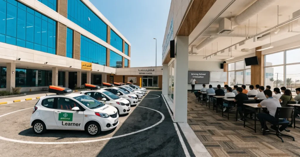 Driving School License UAE training facility with learner vehicles and driving institute setup