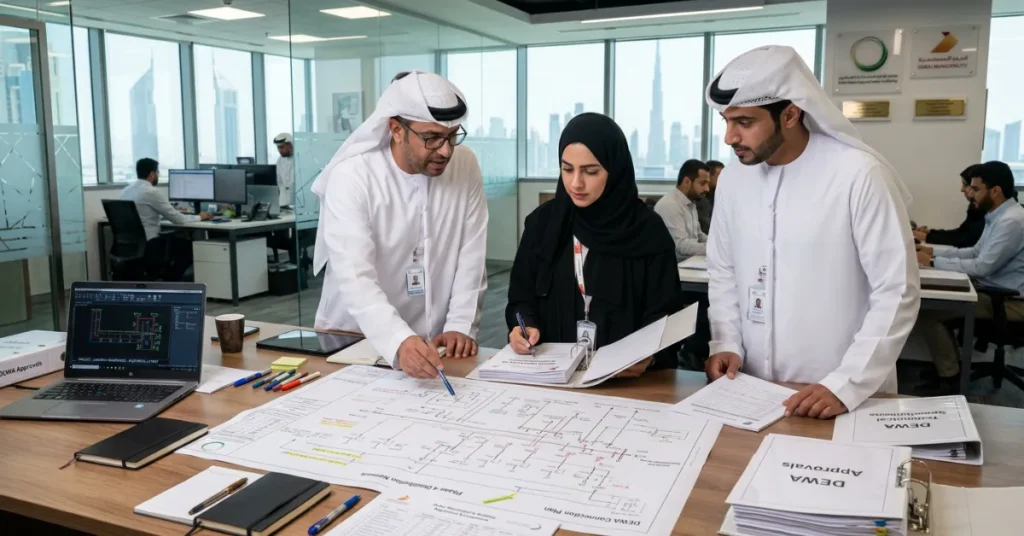 Electrical Contracting License approval process involving DEWA and municipality engineering compliance