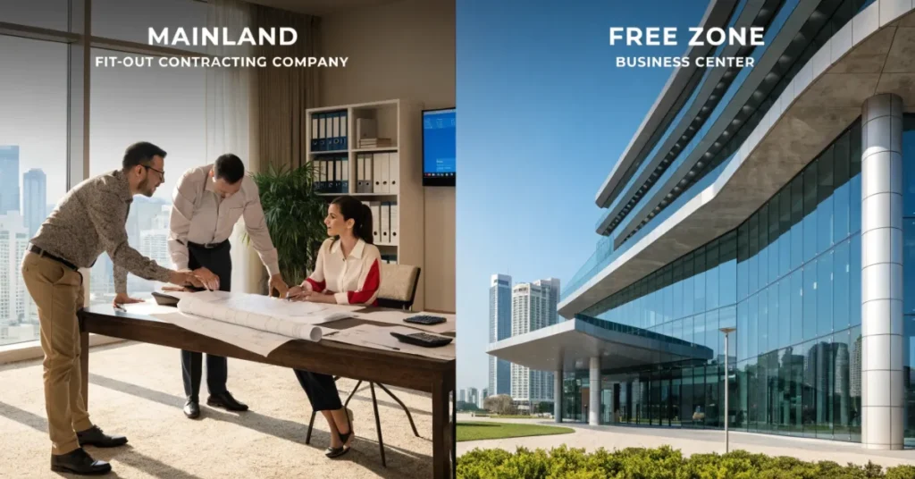 Mainland and free zone comparison for Fit-Out Contracting License in UAE business setup