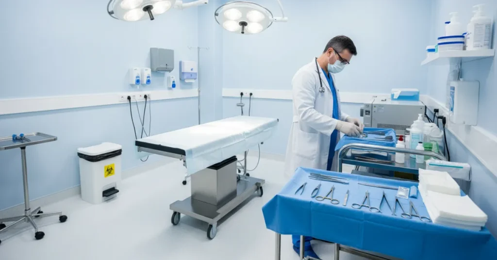 Healthcare License UAE compliance with patient safety standards, medical regulations, and sterile healthcare environment