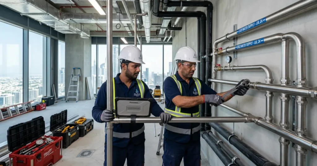 Plumbing Contracting License UAE covering water pipeline installation and plumbing maintenance services