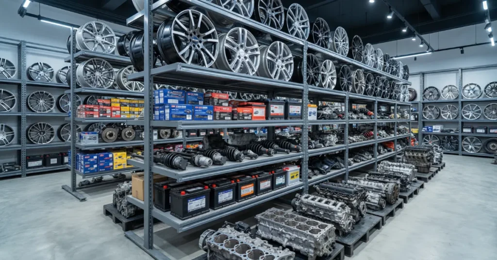 UAE Auto Parts Business trading showroom with automotive spare parts and accessories display