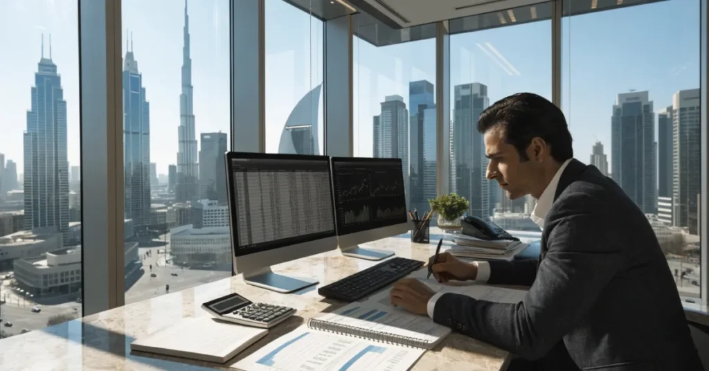 Business owner completing Corporate Tax UAE registration and compliance documentation with professional accounting support.