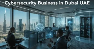 Cybersecurity Business Setup in Dubai UAE with cybersecurity experts managing advanced digital security systems and enterprise threat monitoring solutions