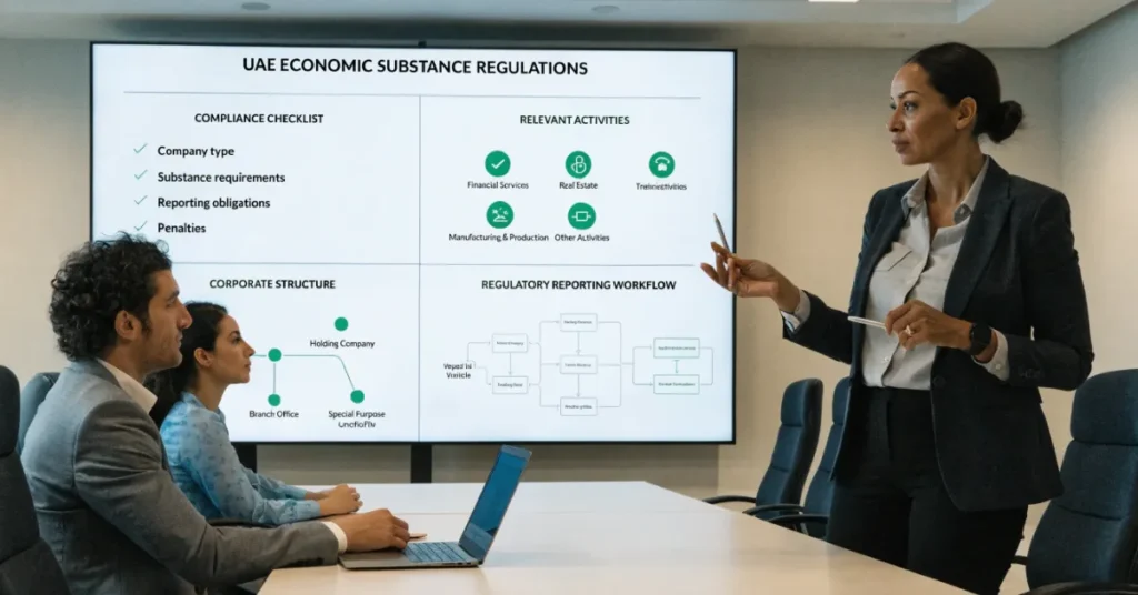 ESR requirements explained through UAE business compliance review and economic substance assessment process
