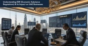 ESR compliance framework in UAE showing Economic Substance Regulations, corporate governance, accounting records, and regulatory reporting