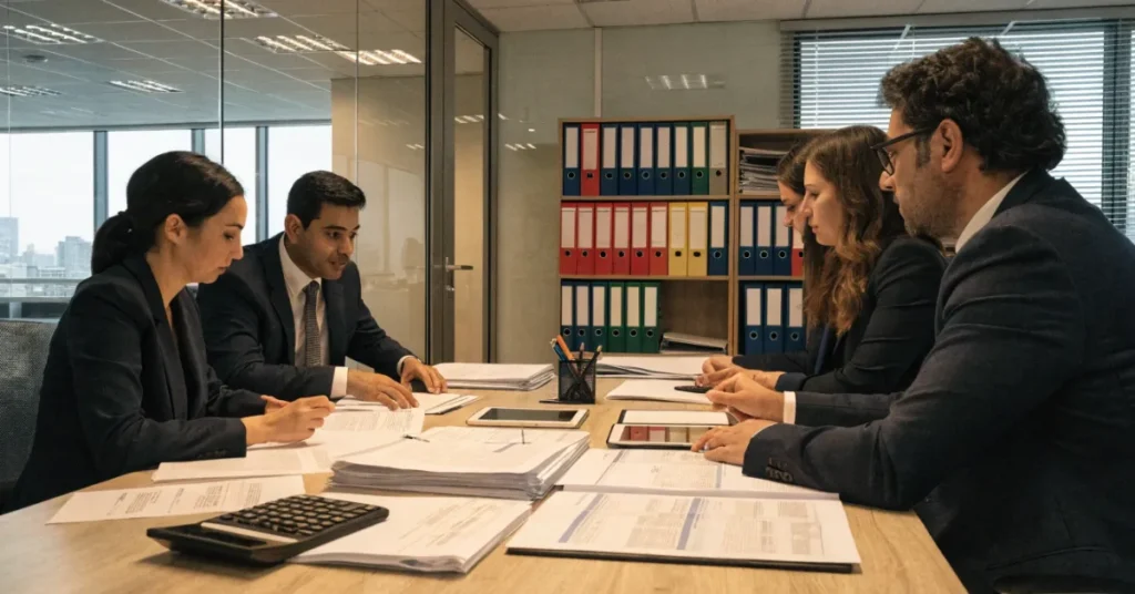 FTA Audits UAE – finance team preparing documents and reviewing tax records during an FTA audit process