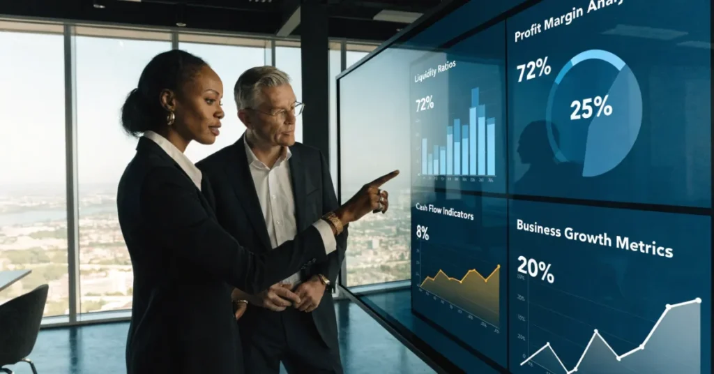 Financial Ratios analysis reports and business performance metrics used for better financial decision-making.