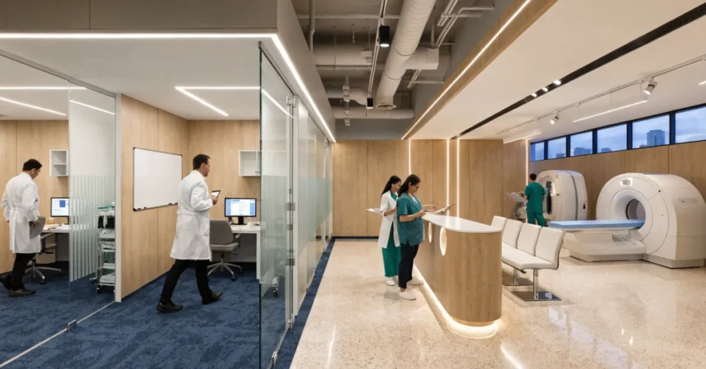 Medical Center License UAE facility requirements showing a compliant multi-specialty healthcare center with modern medical infrastructure