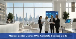 Medical Center License UAE business setup process for establishing a modern healthcare facility in Dubai with healthcare professionals and regulatory compliance planning