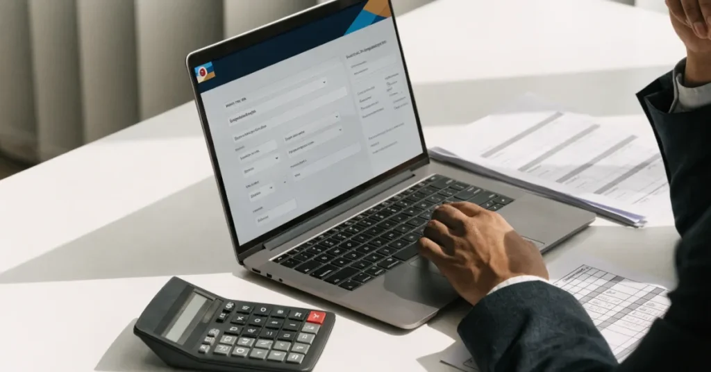 Business professional managing UAE Corporate Tax registration and compliance documentation