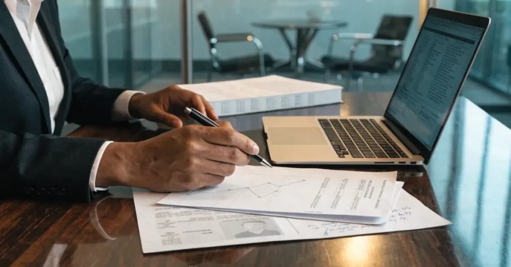 Professional handling UAE Corporate Tax registration and compliance documentation for businesses
