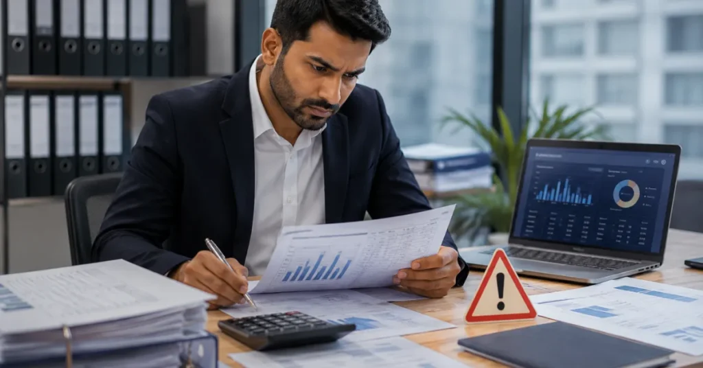 VAT Penalties in UAE – accountant reviewing VAT returns and compliance documents to prevent tax violations
