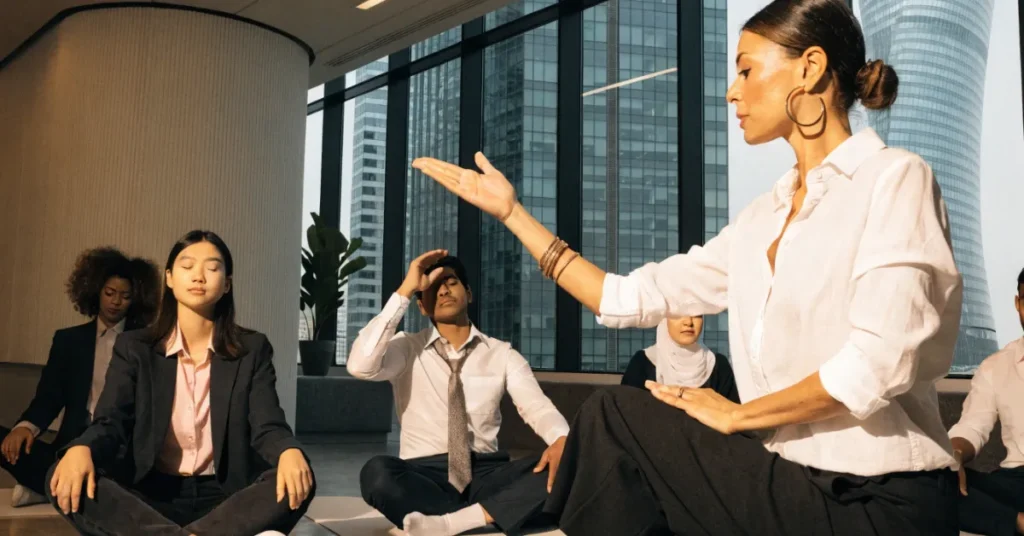 Corporate wellness programs offered through a Yoga Studio License UAE, including yoga classes and employee wellbeing initiatives.