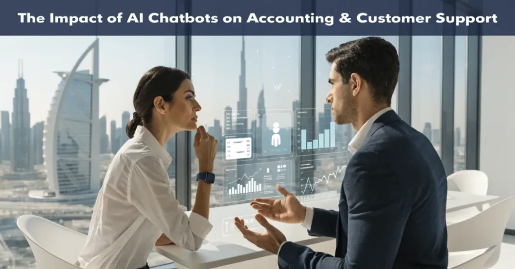 Professional AI Chatbots automating bookkeeping, invoice processing, and financial reporting in modern accounting.