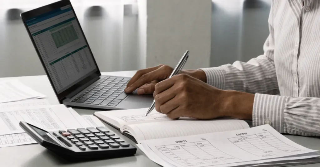 Accounting journal entries showing the double-entry bookkeeping process