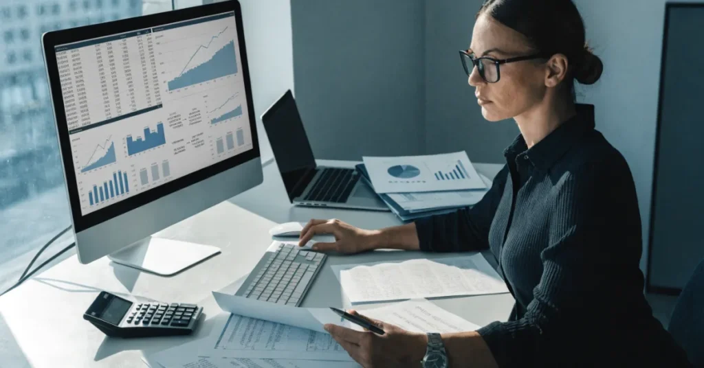 Professional accountant performing Asset Impairment testing and IFRS valuation analysis for accurate financial reporting.