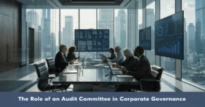 Audit Committee reviewing corporate governance, financial oversight, and risk management during a professional board meeting.