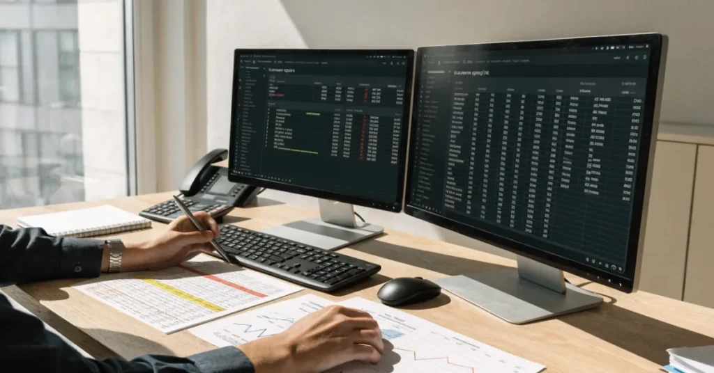 Bad Debts provision calculation using aging reports and financial forecasting in a professional accounting office.