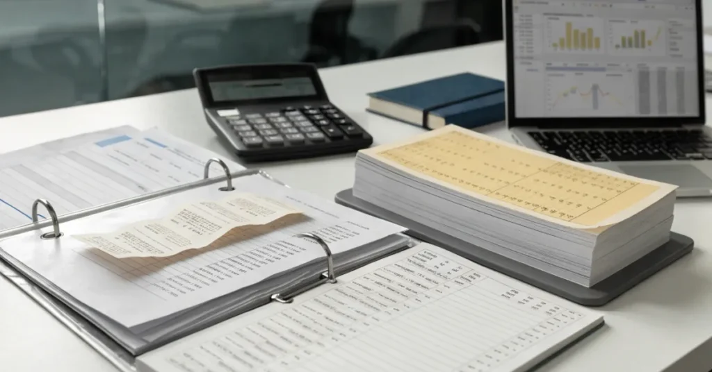 Accurate Bookkeeping records including invoices, financial statements, and ledgers for business loan preparation.