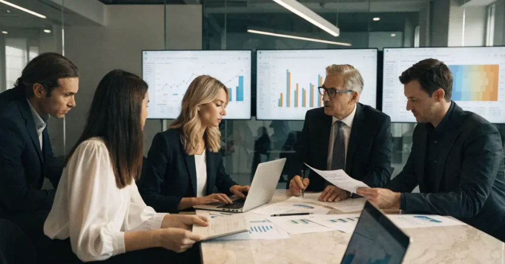 Business Budgeting Process review with budget performance analysis, financial reporting, and strategic planning.