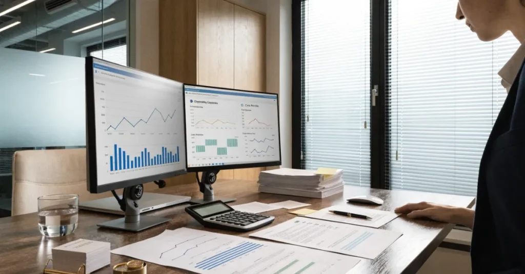 Financial analyst evaluating Business Profitability through revenue, expenses, and key performance indicators.