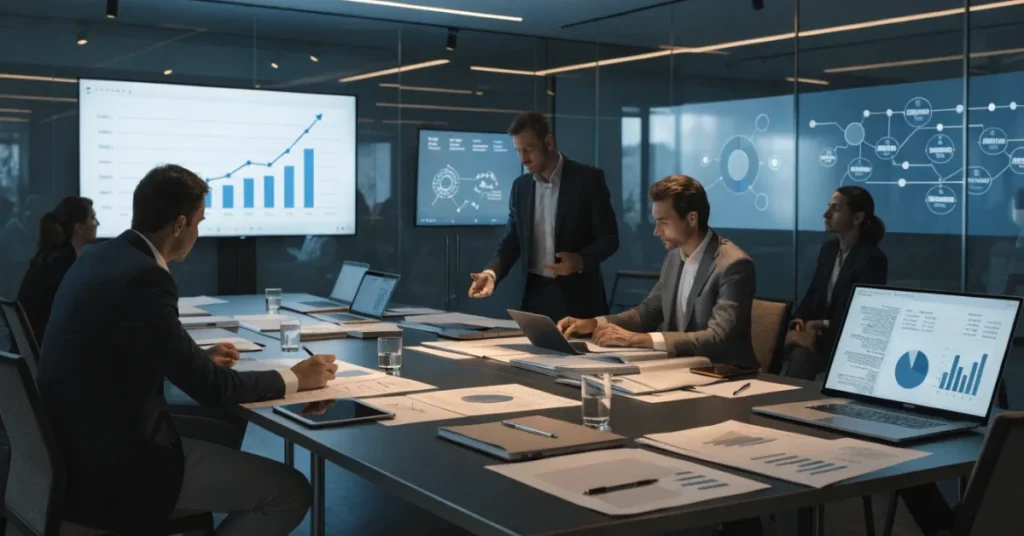 Strategic planning session focused on improving Business Profitability through financial analysis and business growth strategies.