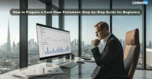Cash Flow Statement guide showing professional financial reporting, cash inflows, cash outflows, and business cash management in a modern corporate office.