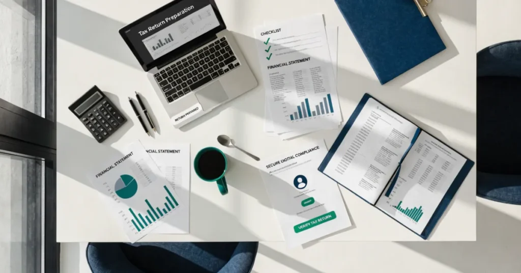 Professional Corporate Tax Filing timeline illustrating UAE tax deadlines, financial year planning, and compliance schedule for businesses.