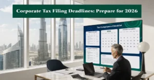 Corporate Tax Filing deadline preparation for 2026 with financial compliance planning, tax calendar, and professional corporate accounting environment.