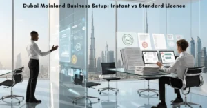 Dubai Mainland business setup comparison showing Instant and Standard Licence process for UAE entrepreneurs and investors.