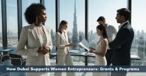 Dubai Supports women entrepreneurs through grants, startup programs, and business opportunities in a modern corporate environment.