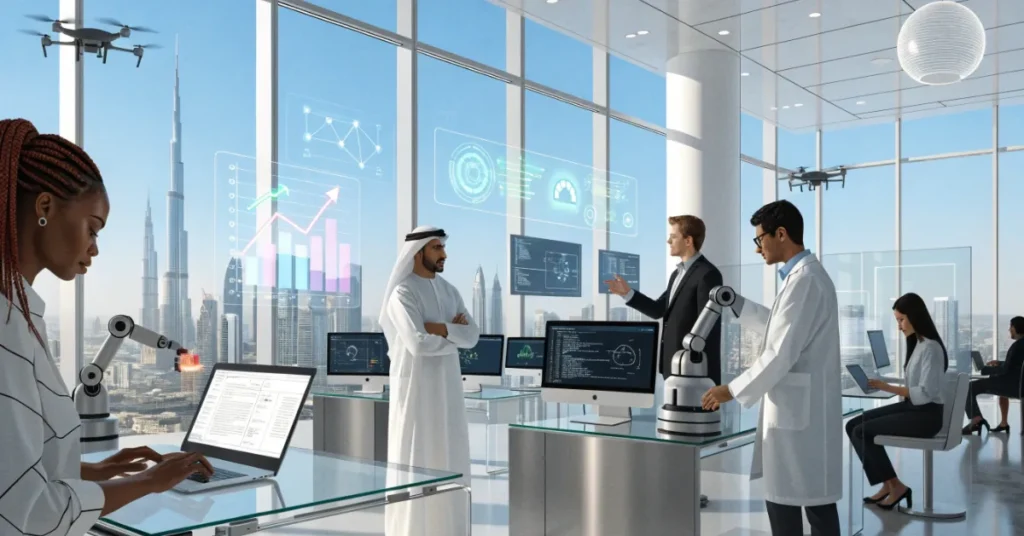 Technology entrepreneurs building successful businesses in Free Zones in UAE with innovation and startup growth support.