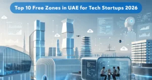 Free Zones in UAE for tech startups with modern innovation hubs and digital business ecosystem in Dubai.