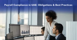 Payroll Compliance in the UAE with HR and finance professionals managing employee salaries, WPS, and payroll compliance processes.