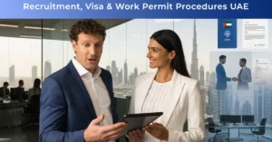 Recruitment process in UAE showing employment visa and work permit procedures for businesses and employees