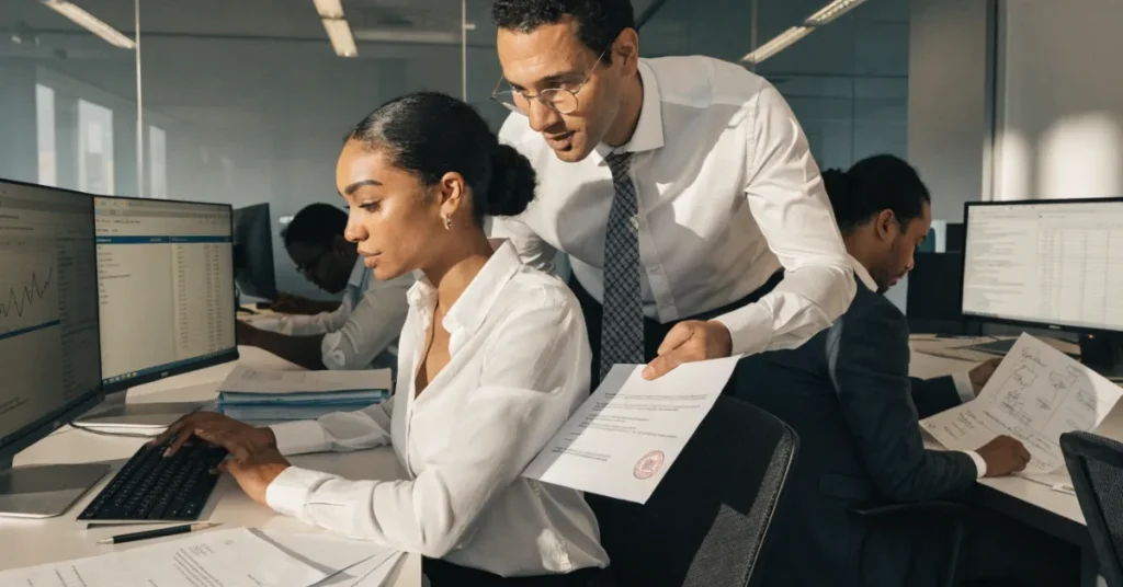 Audit and compliance review of Related Party Transactions with accountants verifying financial records and supporting documents.