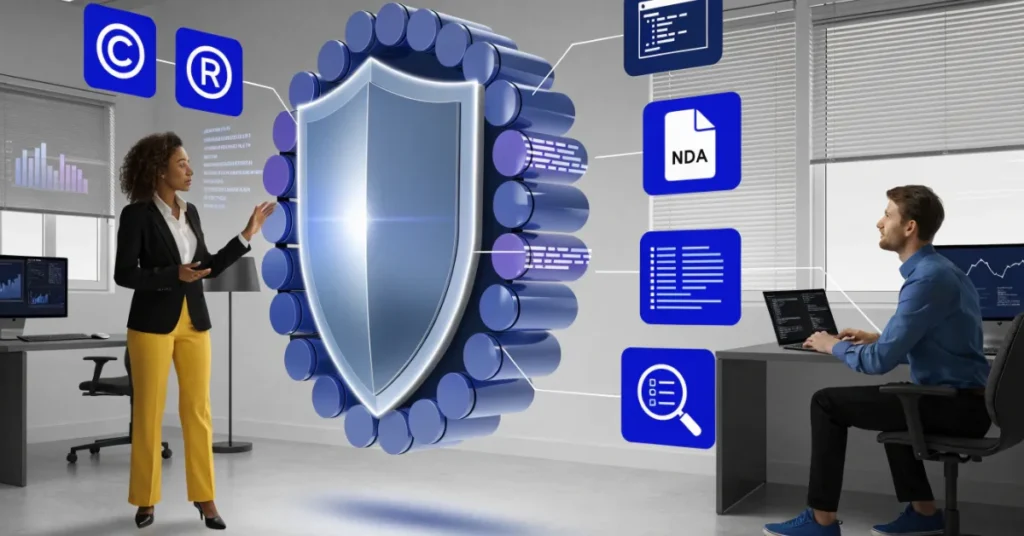 SaaS Business Setup Ideas focused on intellectual property protection, software security, legal compliance, and technology ownership