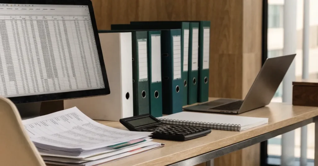Tax Planning – Accountant reviewing financial records and tax planning strategies for a UAE small business.