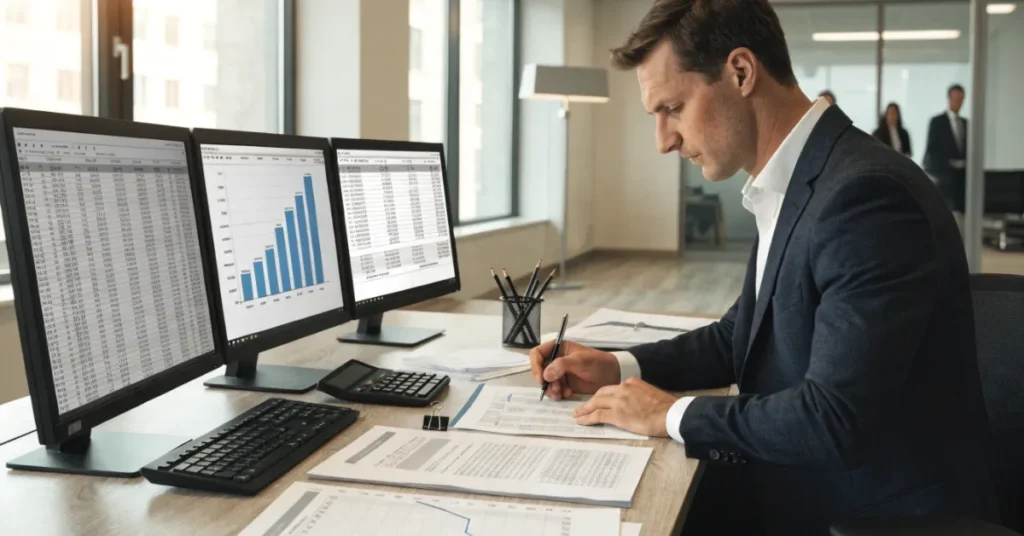 Finance professional completing Taxable Income Reconciliation by comparing accounting profit with taxable income adjustments.