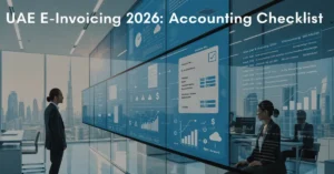 UAE E-Invoicing 2026 accounting checklist for businesses preparing electronic invoicing, VAT compliance, and digital financial reporting.