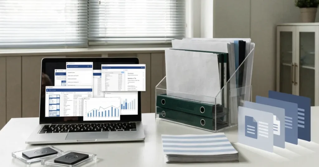 Digital financial record management under UAE Tax Laws using secure accounting software and cloud storage.
